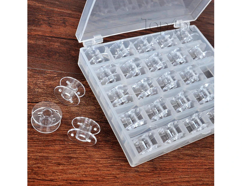 25 PCS  Home Sewing Machine Bottom Thread Bobbin Metal Bobbin with Storage Case - Clear and Universal