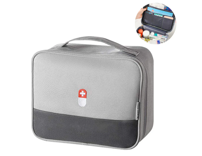 Zippered First Aid Bag Medication Organizer Emergency Empty Pouch - Grey