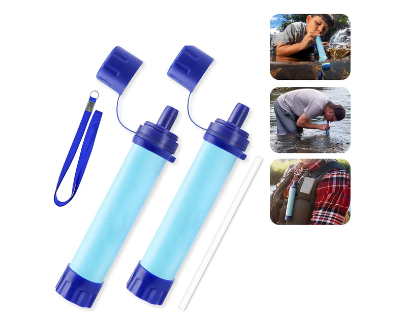 2Pcs Portable Water Filter Straw Purifier Emergency Life Survival Outdoor Camping