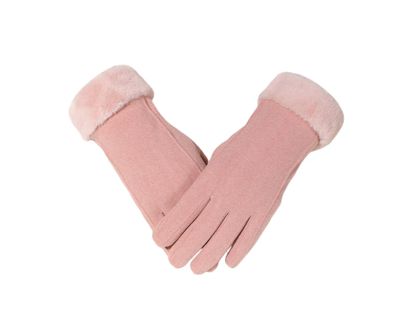 1 Pair Full Finger Solid Color Women Gloves Plush Lining Fluffy Cuffs Touch Screen Winter Thermal Gloves Hand Protect Cover Style3