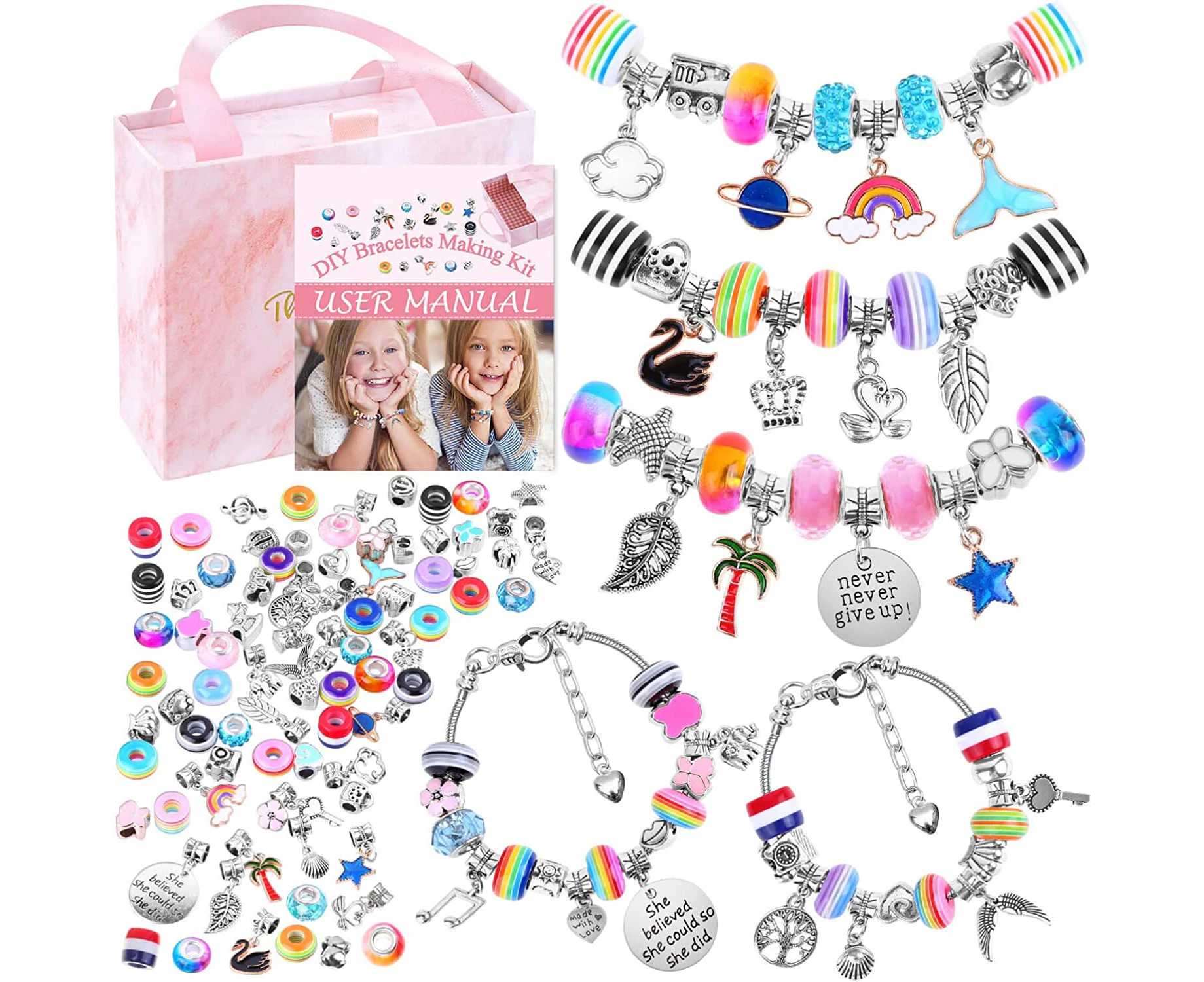 Bracelet Making Kit for Girls, 85PCs Charm Bracelets Kit with Beads, Jewelry Charms, Bracelets for DIY Craft, Jewelry Gift for Teen Girls