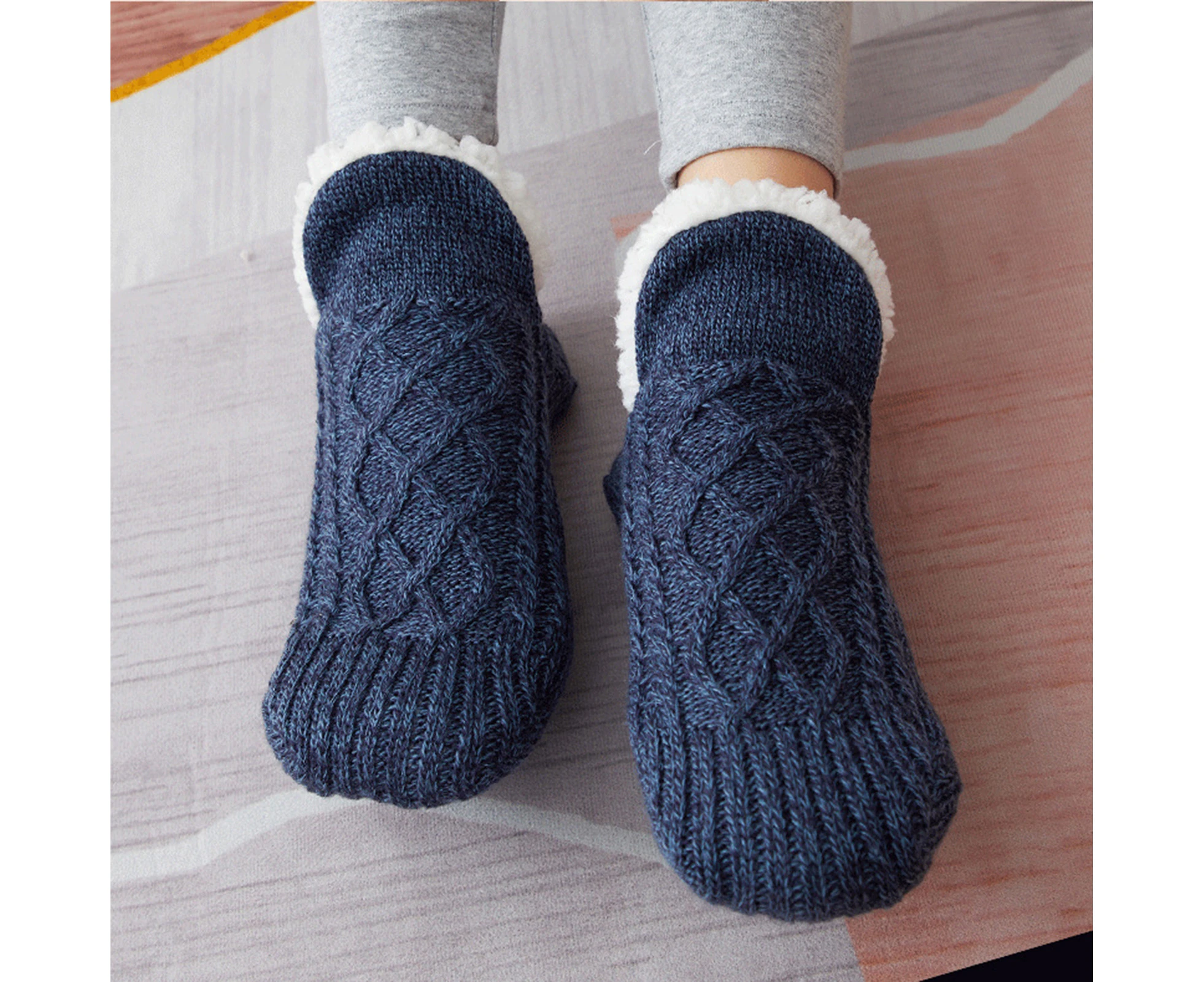 1 Pair Floor Socks Unisex Wear Resistant Fine Stitching Anti-friction Cold Resistant Slipper Socks for Winter-Navy Blue