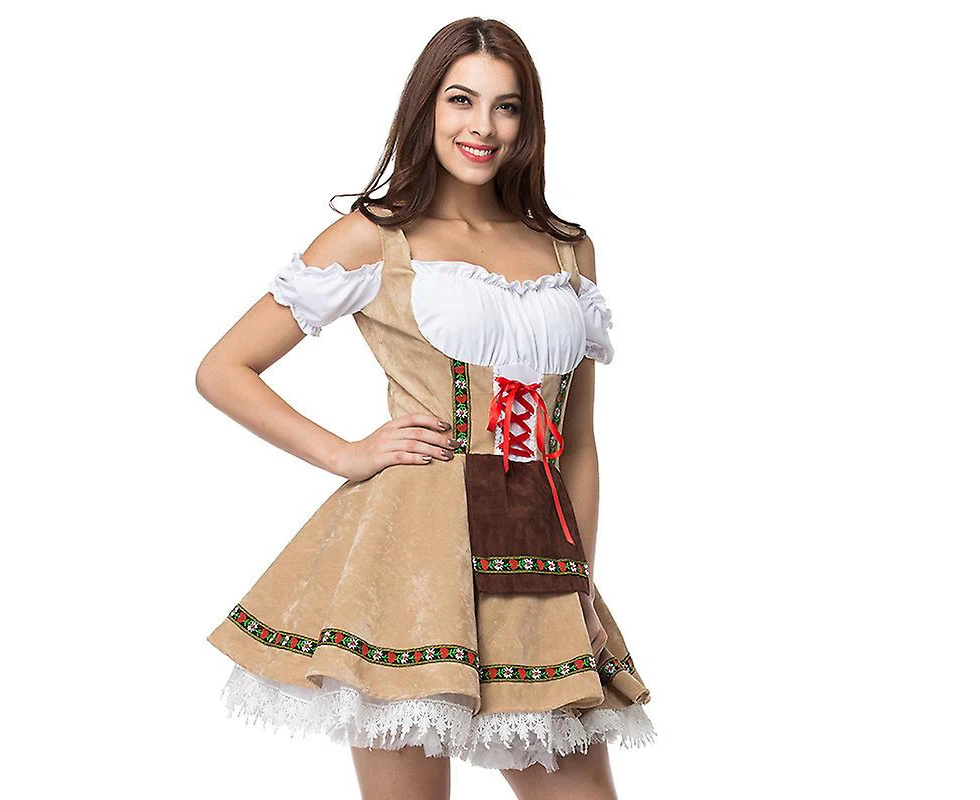 New Halloween, German Beer Girl Dress, Bar Maid Dress Plus Size German Oktoberfest Dress - M