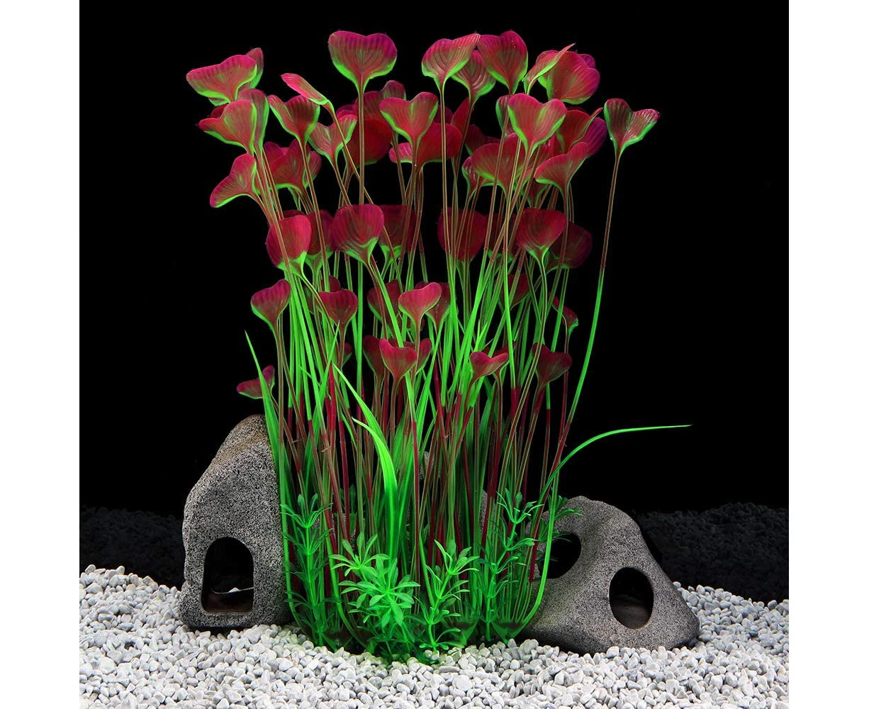 Large Aquarium Plants Artificial Plastic Fish Tank Plants Decoration Ornament for All Fish - B-red