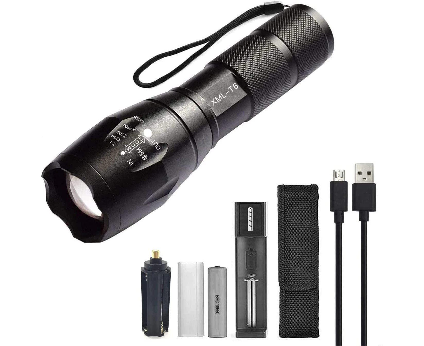 USB Rechargeable Adjustable Focus Flashlight,Suitable for Camping