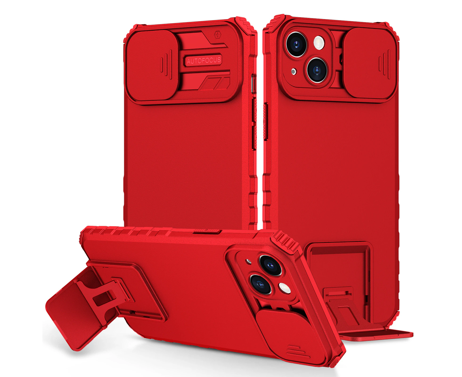 Case For iphone14 Plus Kickstand Shockproof Full Body Protective Cover-Red