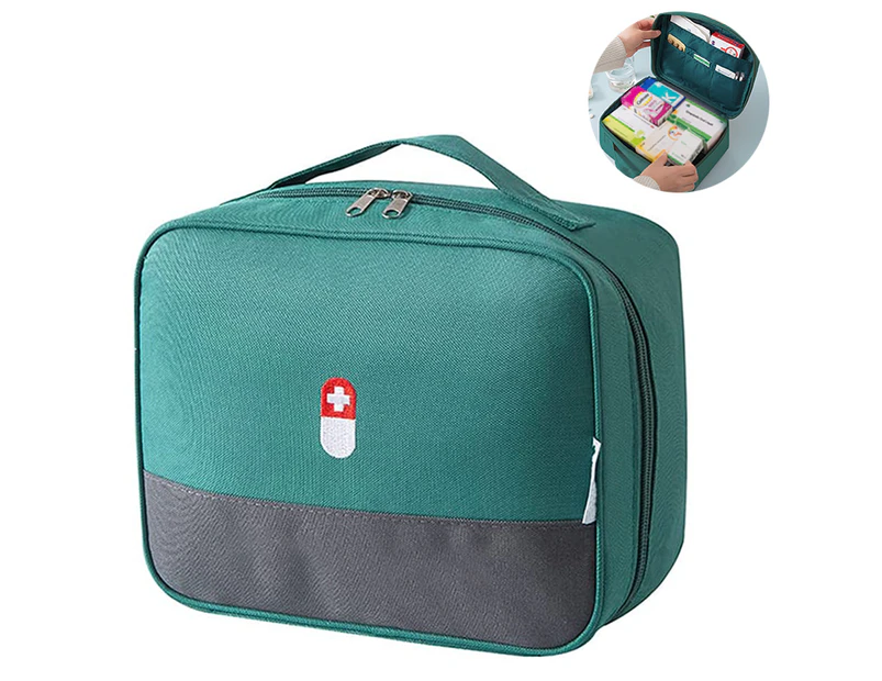 Zippered First Aid Bag Medication Organizer Emergency Empty Pouch - Green