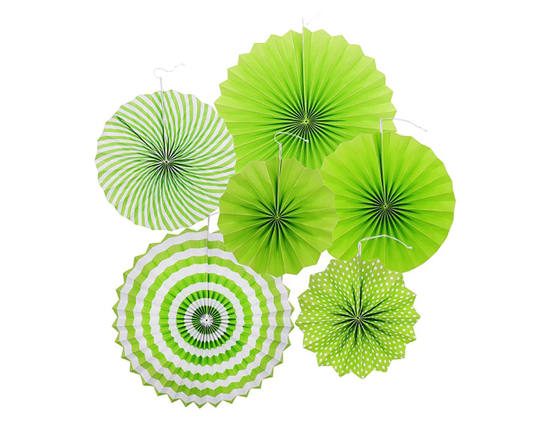 ricm 6 Pcs Paper Fans Lightweight Round Flower Shape Paper Non-fading Flower Fans for Home-Green