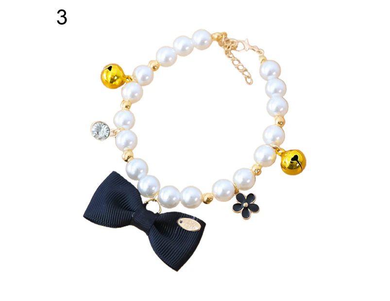 Pet Collar Faux Pearls Adjustable Resin Pet Cats Dog Necklace Loop with Bell Pet Supplies-L