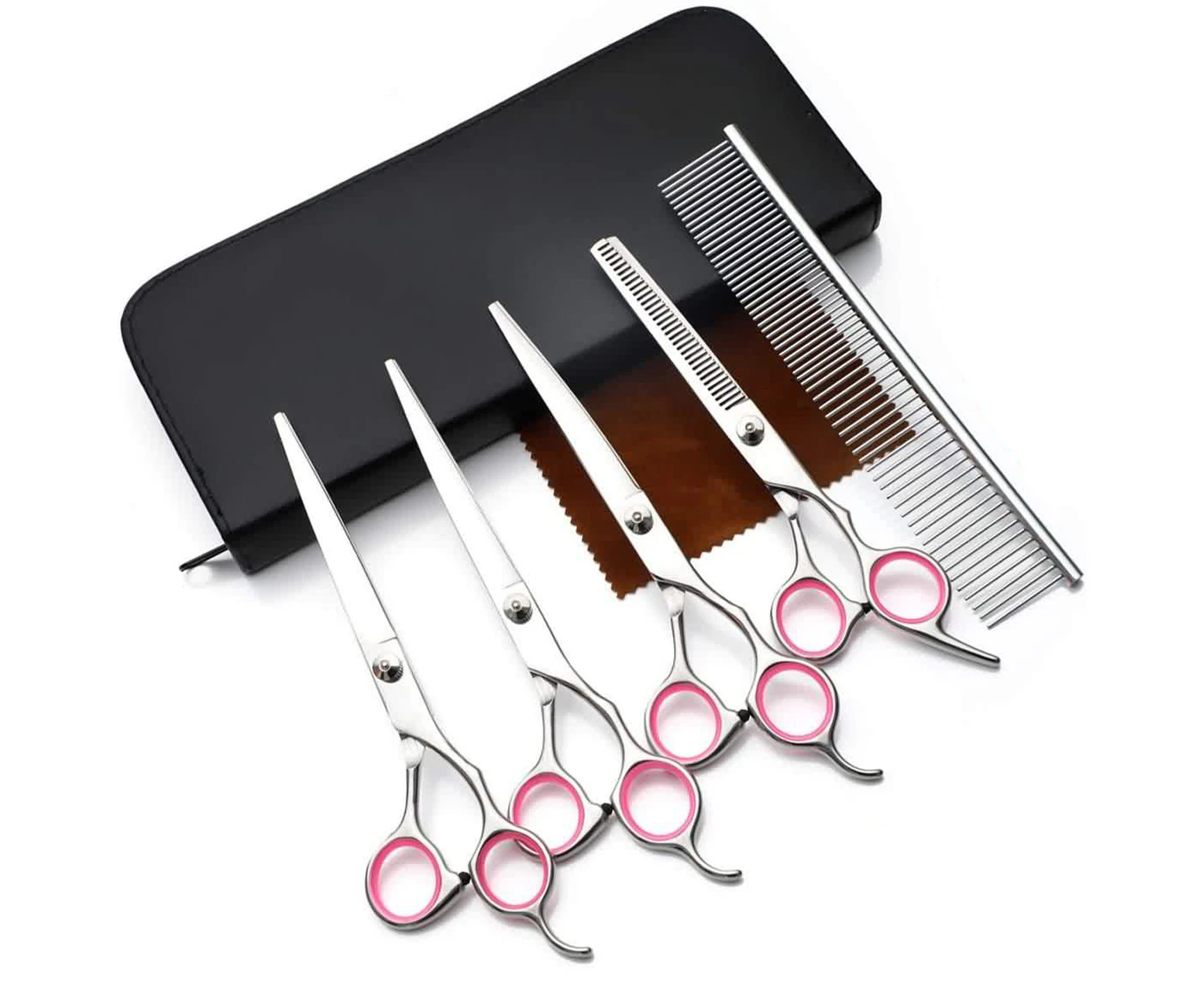 10PCS 7'' Safety Professional Pet Grooming Scissors Shear Hair Cutting Curved Tool Set