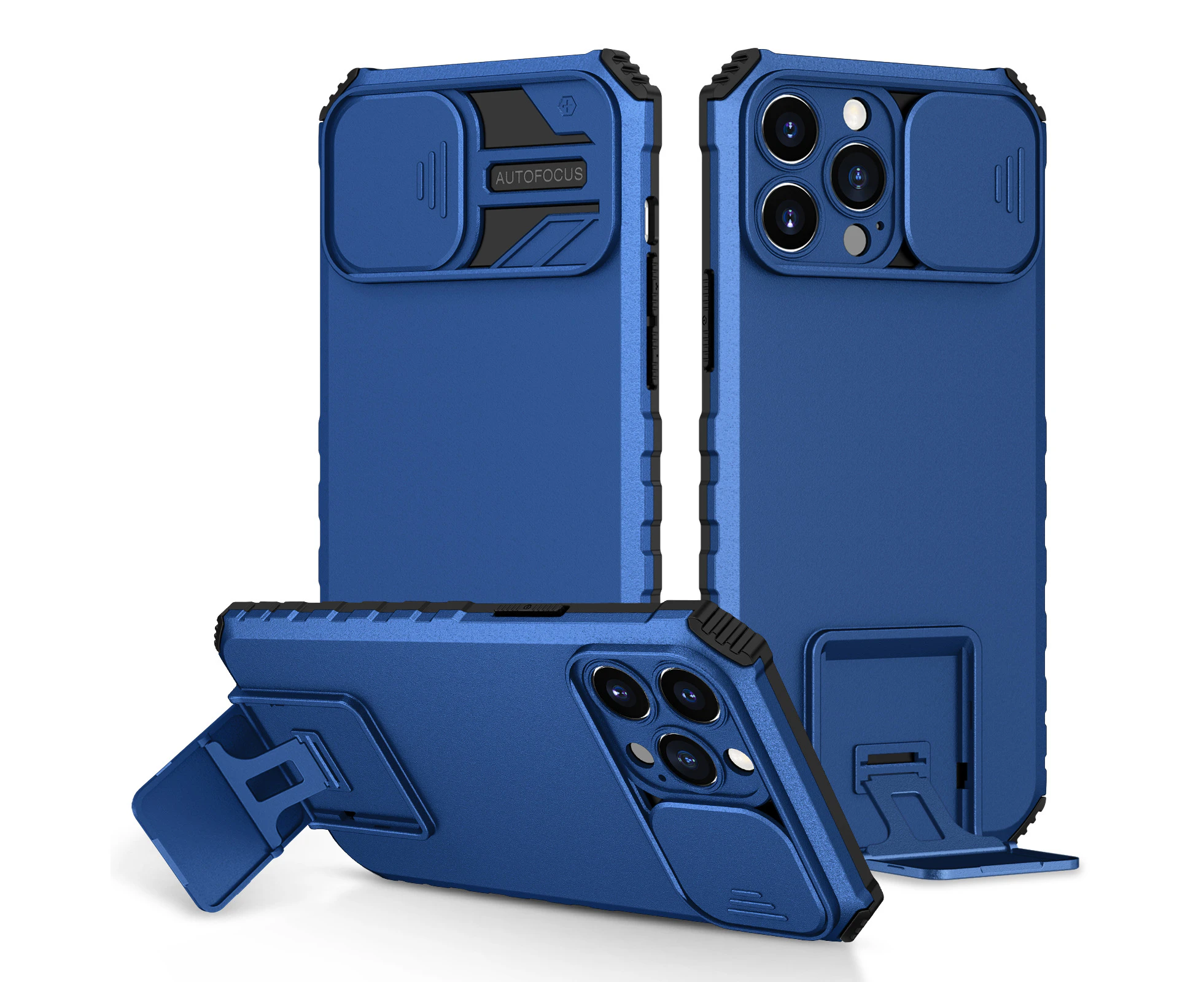 Case For iphone12 Pro Max Kickstand Shockproof Full Body Protective Cover-Blue