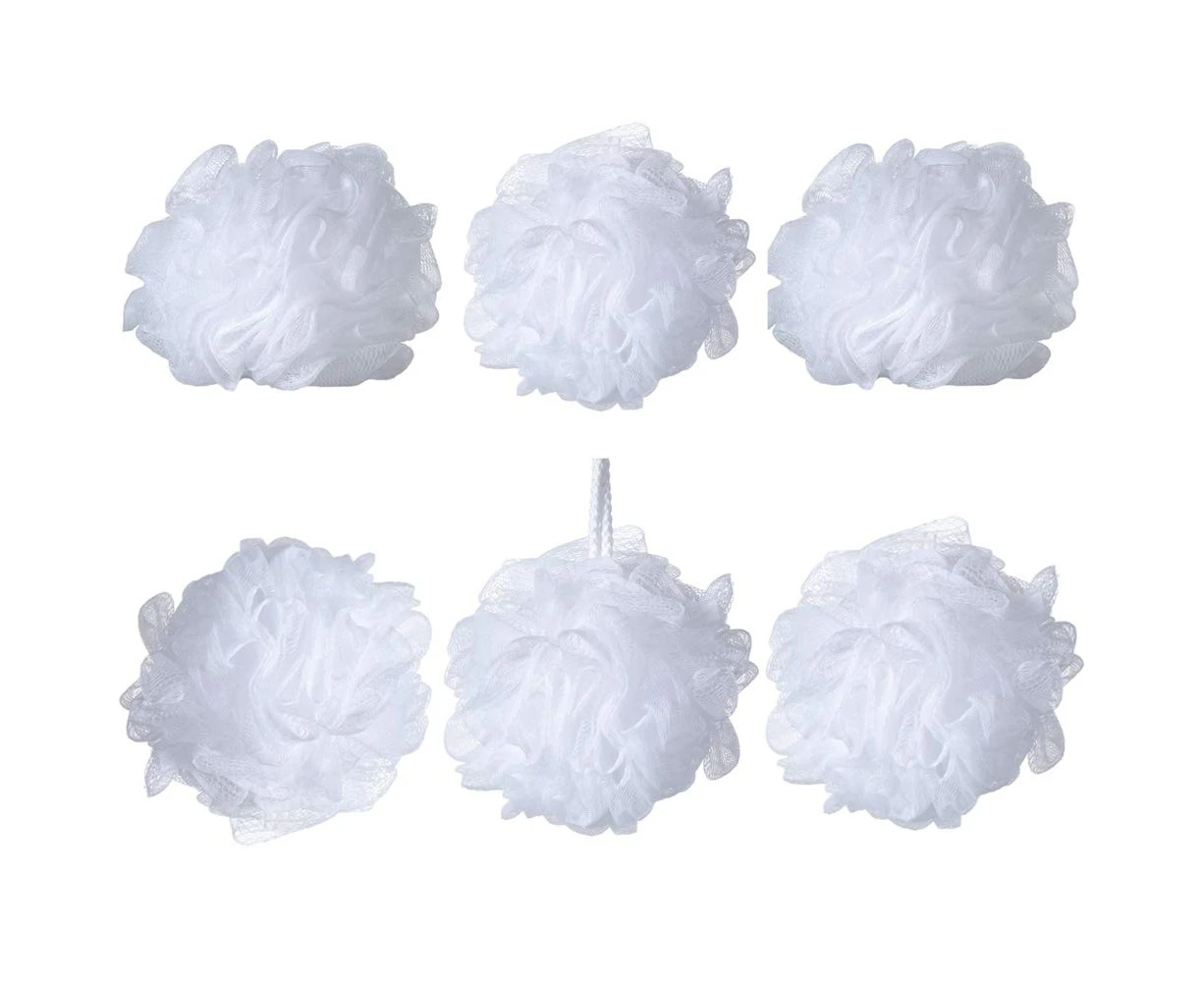 Bath Shower Sponge Loofahs (Pack of 6, 60g/pcs), Snow White Mesh Pouf Shower Ball Big Luxury Body Buff Puff in Bulk(white)