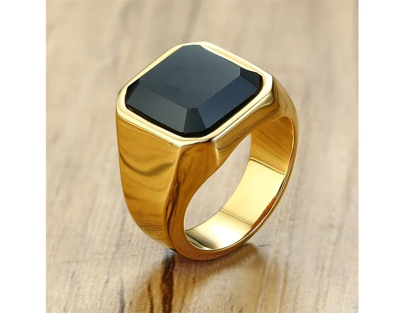 Vnox Casual Men Ring Red CZ Stone Square Top Stainless Steel Gold Color Daily Male Alliance Jewelry Size （ size:12 )