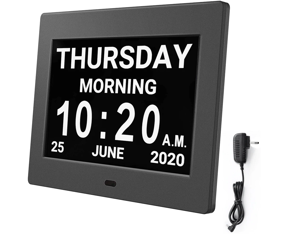 Digital Calendar Alarm Day Clock With 8" Large Screen Display, Am Pm, 5 Alarm, Dementia Clocks Led Electronic Desk Calendar Elderly Alarm Clock Perpetual C