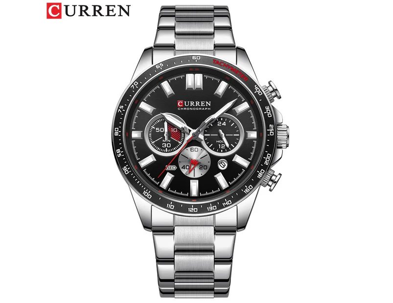 CURREN New Stainless Steel Quartz Wristwatches for Men Sports Chronograph Watches with Luminous Hands