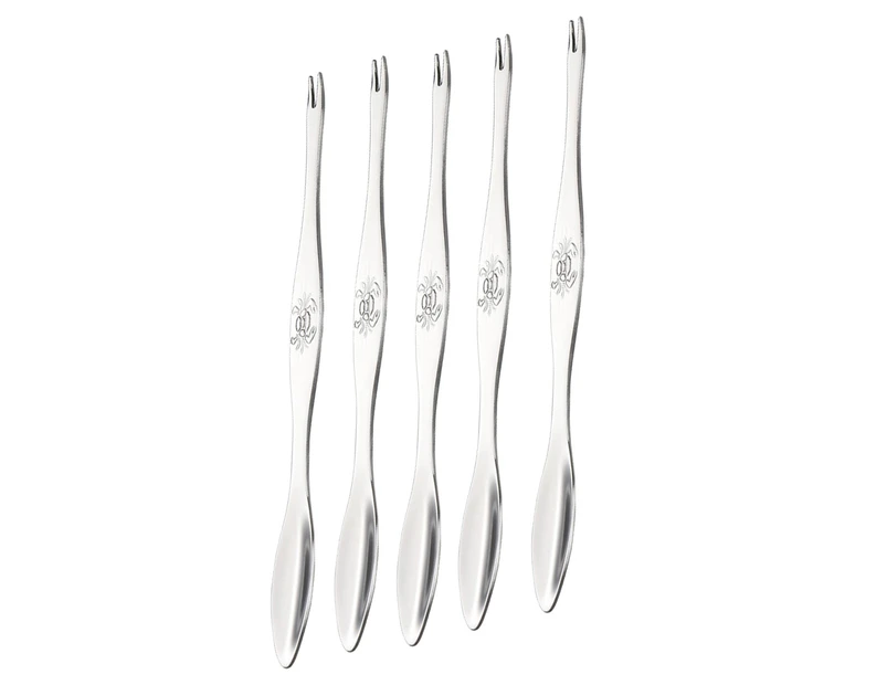 5Pcs/Set Convenient Seafood Tools Spoon Easy Use Stainless Steel Long Handle 2 in 1 Crab Fork Pick for Daily Use Silver