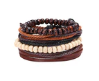 4Pcs/Set Vintage Men Mixed Style Braided Faux Leather Beaded Bracelet Bangle-3# - 3#