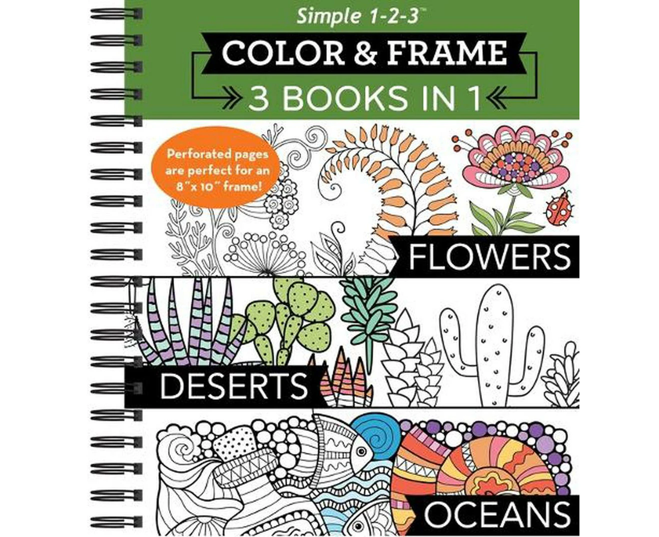 Color & Frame - 3 Books in 1 - Flowers, Deserts, Oceans (Adult Coloring Book)