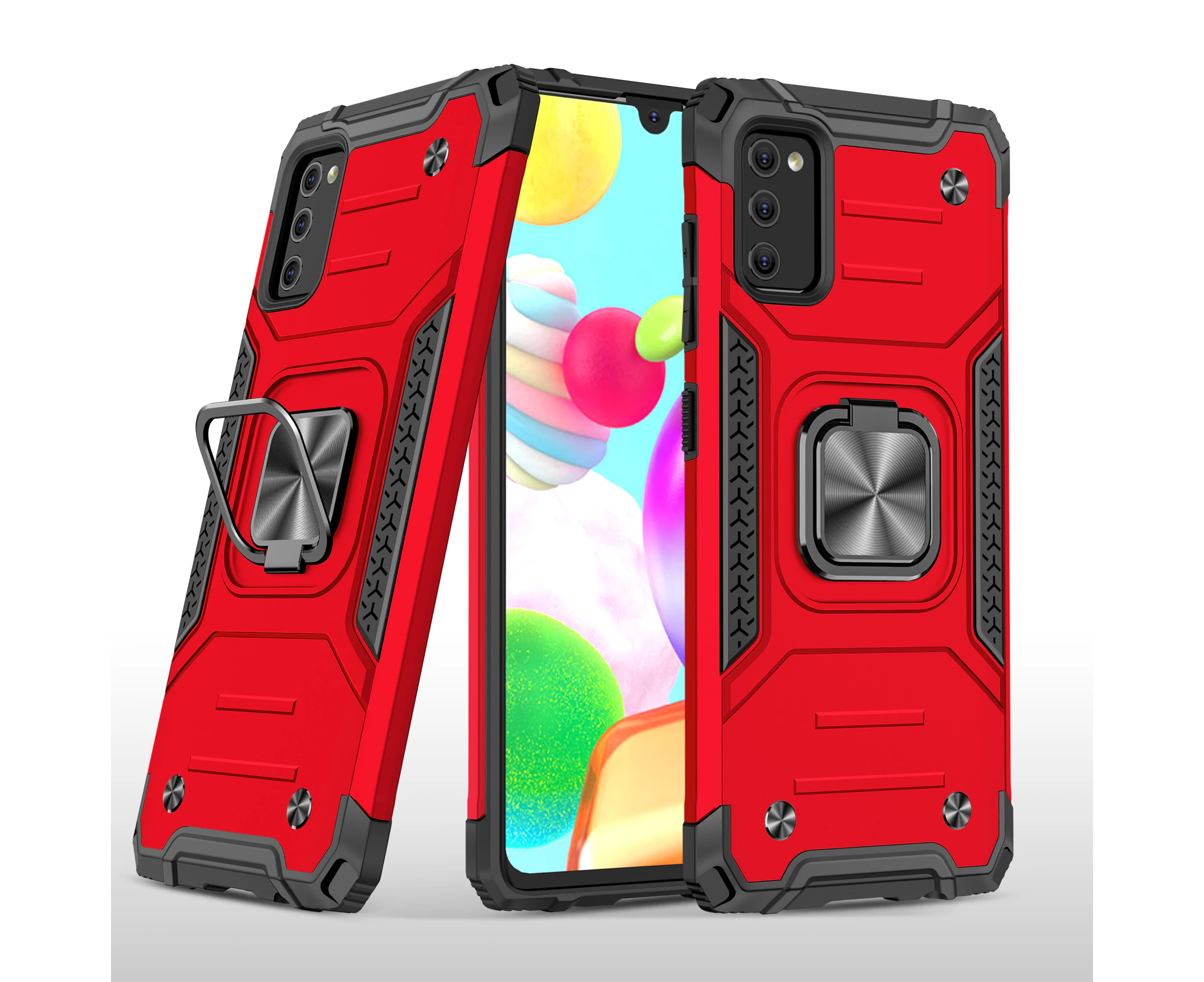 For Samsung Galaxy A41 Case with Magnetic Ring Holder - Red