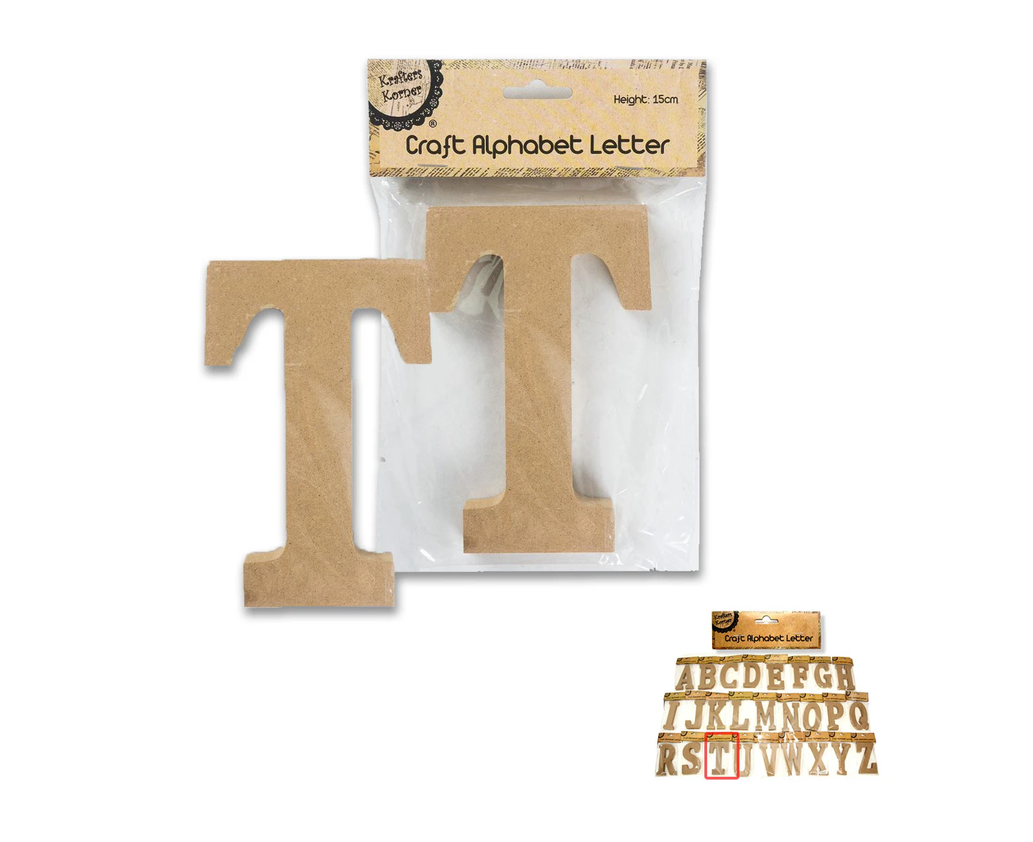 [2PK] Krafters Korner Craft Alphabet Letter T, Brown MDF Letters, Sturdy Material, Allow You To Spell Words, Perfect For Decorating In Your Preferred Style