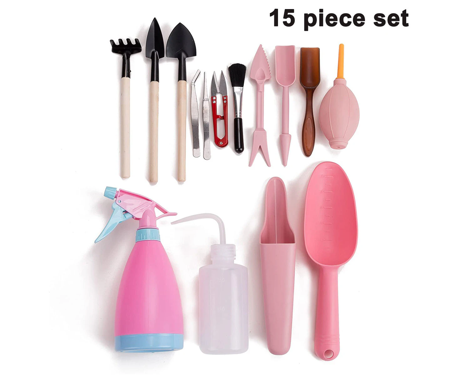 15 Pieces Succulent Plants Tools, Mini Garden Hand Tools Set Transplanting Tools Planting Gardening Tool Set - Pink