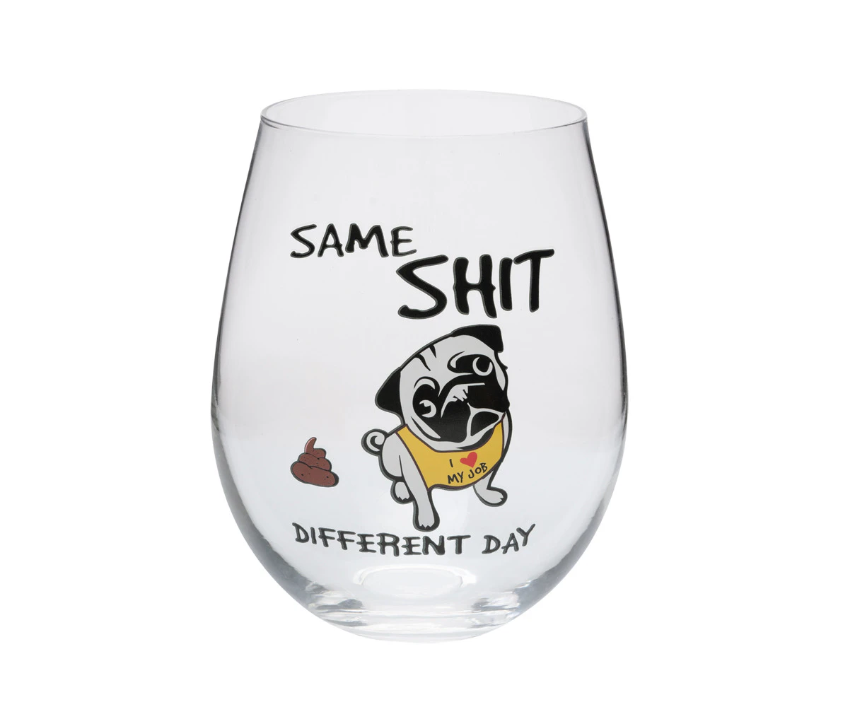 Pug Stemless Wine Glass