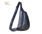 Quality Men Crazy Horse Leather Casual Fashion Waist Pack Chest Sling Bag Design One Shoulder Crossbody Bag For Male 9976-d - Deep Blue