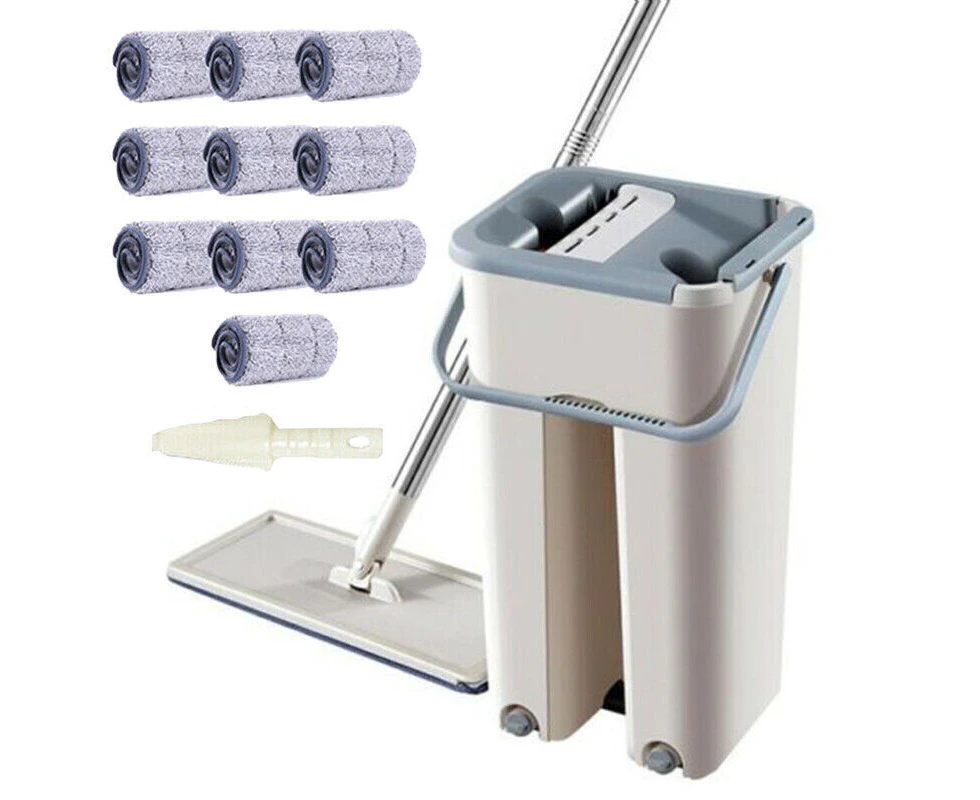 Flat Mop Bucket 360 Rotating Self Wash Cleaning Wet and Dry Pads MOP Heads Set