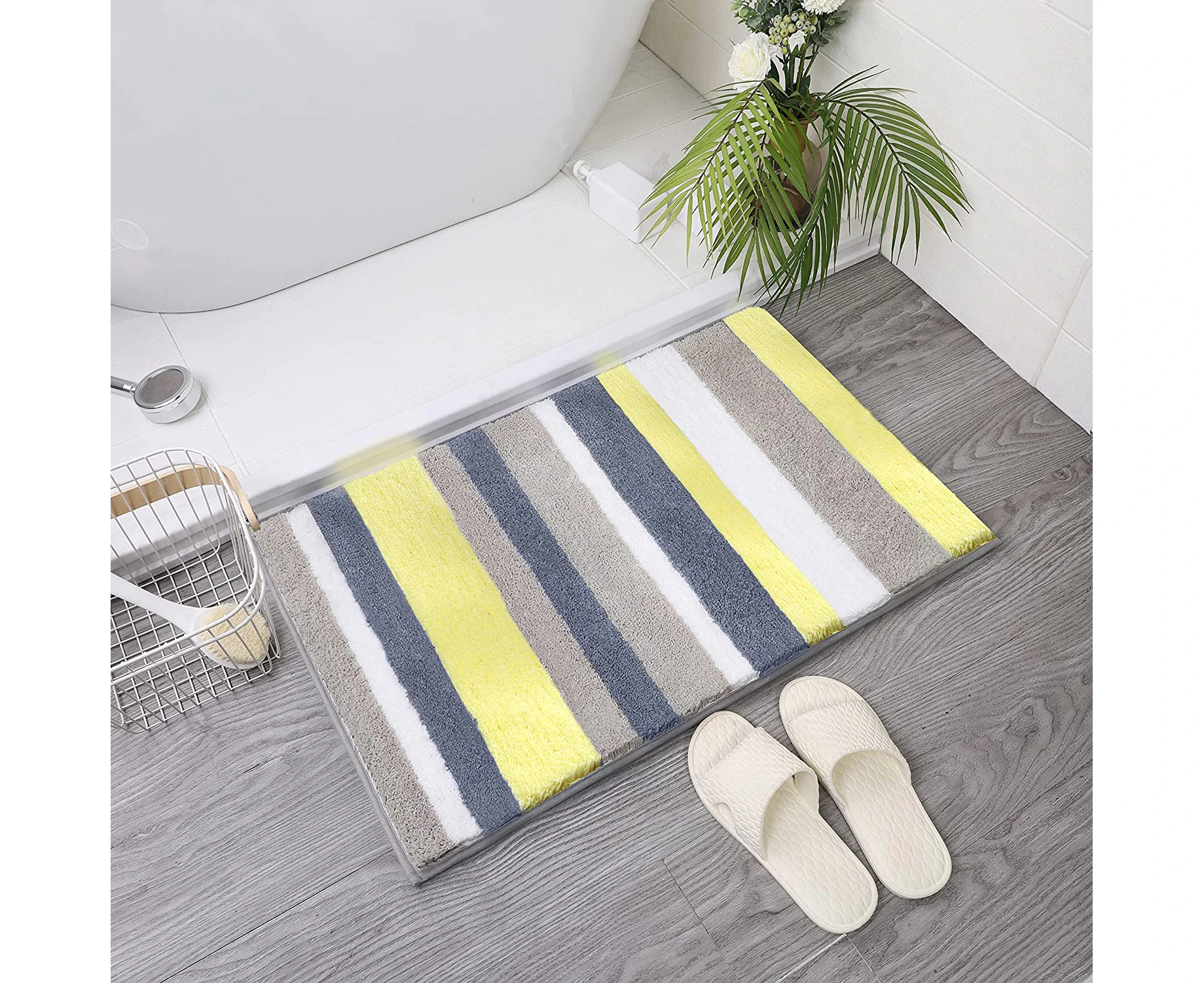 Bathroom Rug Mat,  Extra Soft Absorbent Premium Green Bath Rug, Non-Slip Comfortable Bath Mat, Machine Wash Dry, Carpet for Tub, Shower, Bath Room - Yellow