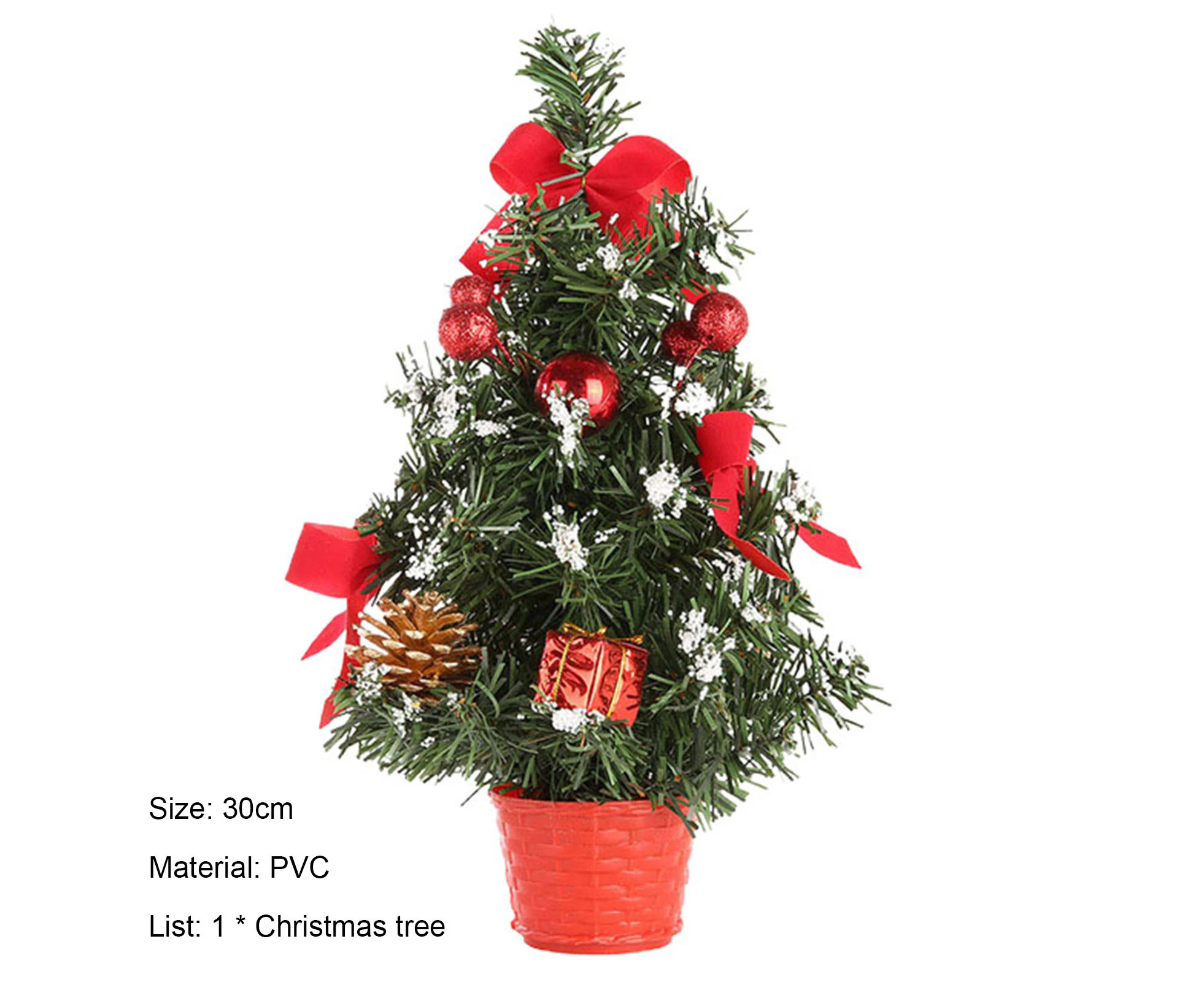 30cm Decorated Fadeless Mini Christmas Tree PVC Great Visual Effect Artificial Christmas Tree Table Decor - Red