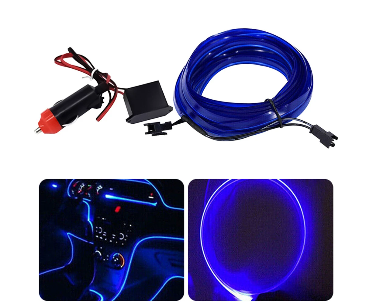 4m 12V Car Auto Styling Flexible Interior Decor Strip EL Wire Cable Light Lamp-Blue ABS