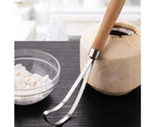 Coconut Meat Removal Tool Stainless Steel Coconut Meat Scraper with Durable Wooden Handle Multi-Purpose Fruit Knife Tool