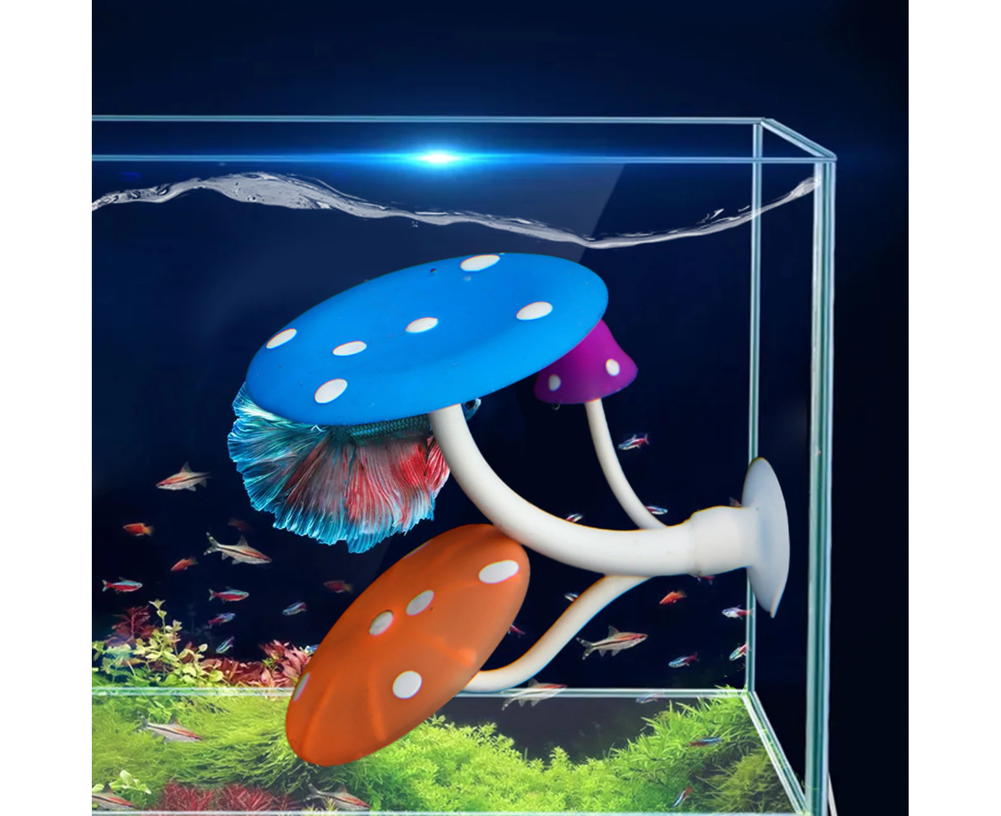 Fish Habitat Leaf with Suction Cup Betta Spawning Natural Shelter Fish Resting Mushroom Bed Aquarium Decoration Fish Supplies - Blue