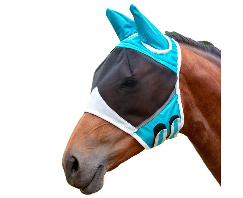 Ride Horse Fly Mask Mesh Eyes and Ears Breathable Fabric - Blue