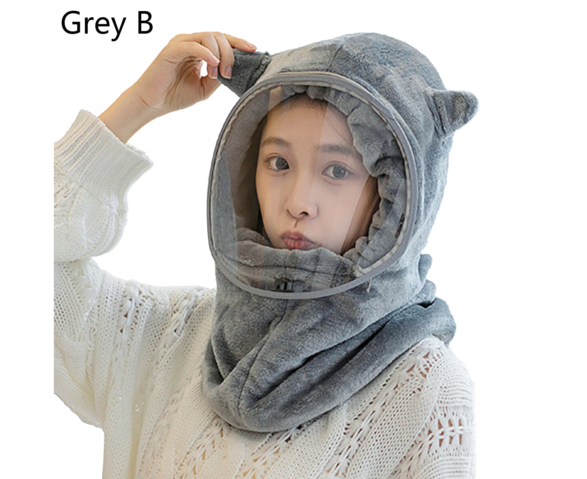 Thicken Hood Hat High Density Windproof Warm Ear Protective Neckerchief Hat for Outdoor-Grey