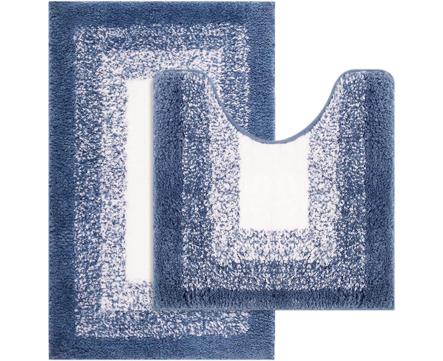 Bathroom Rugs Set 2 Piece, Microfiber 20" x 33" Bath Mat and 20" x 20" U Shape Contoured Mat, with Non-Slip Rugs Pad - Blue B