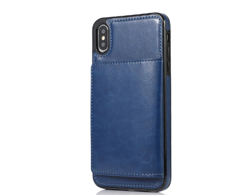 P06 Blue Wallet Crazy Horse Print phone Case for IPhone14 Pro 6.1 inch