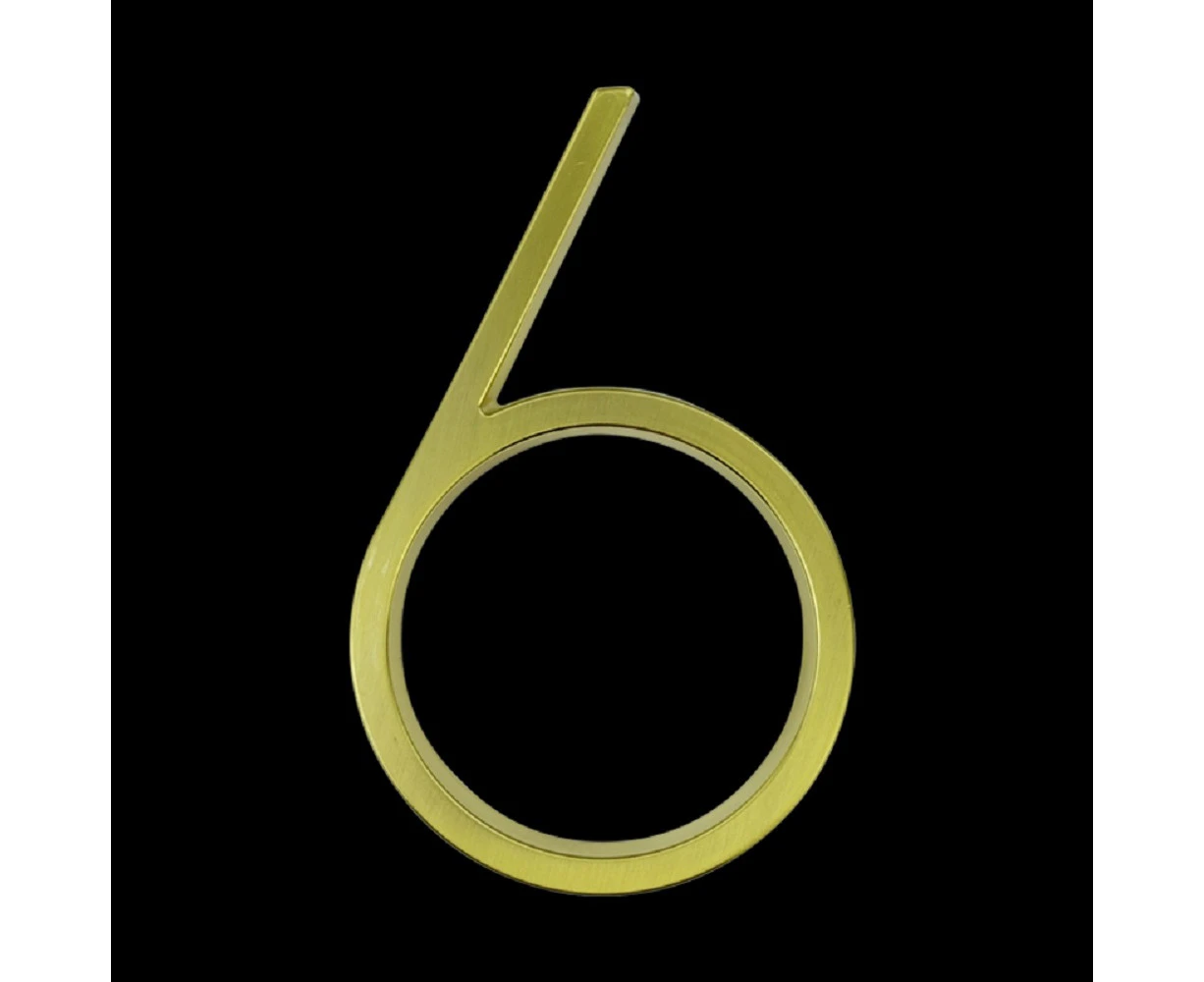 5 inch (12.5 cm) Floating House Number Sign #6, Golden, Zinc Alloy