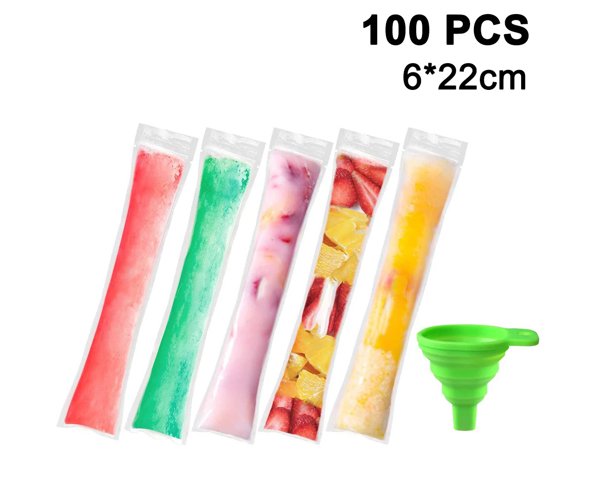 Popsicle Bags, 100 Pack Ice Pop Mold Bags, Disposable DIY Popsicle Molds Bags Pouches -Comes With Silicone Funnel