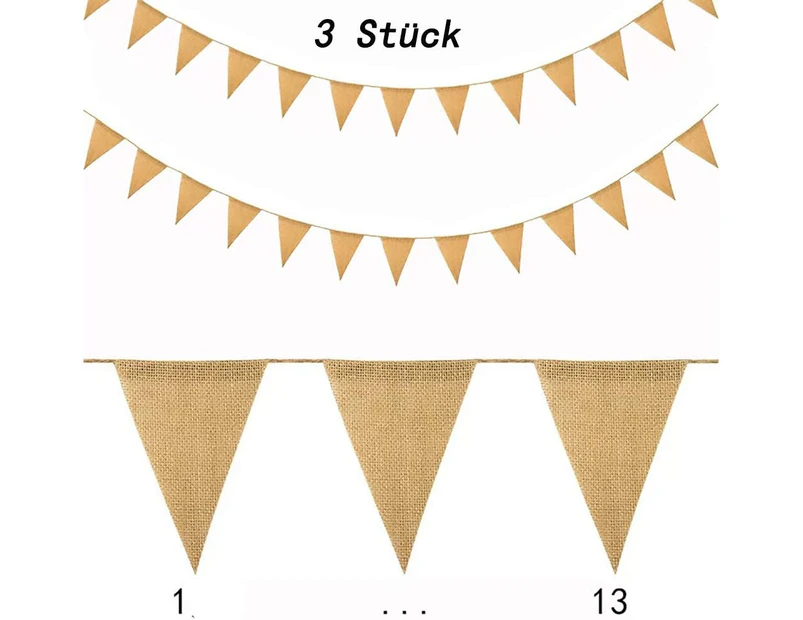 Banner pennant chain fabric linen cloth, hemp rope triangle decoration flags set 13 * 17cm for birthday party wedding