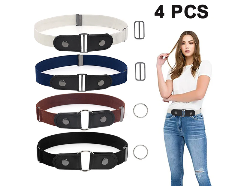 4 Pieces Buckle Free Adjustable Belt, No Buckle Invisible Elastic Belt for Jeans All-match Elastic Belt Without Buckle Without Perforation For Men And Wome