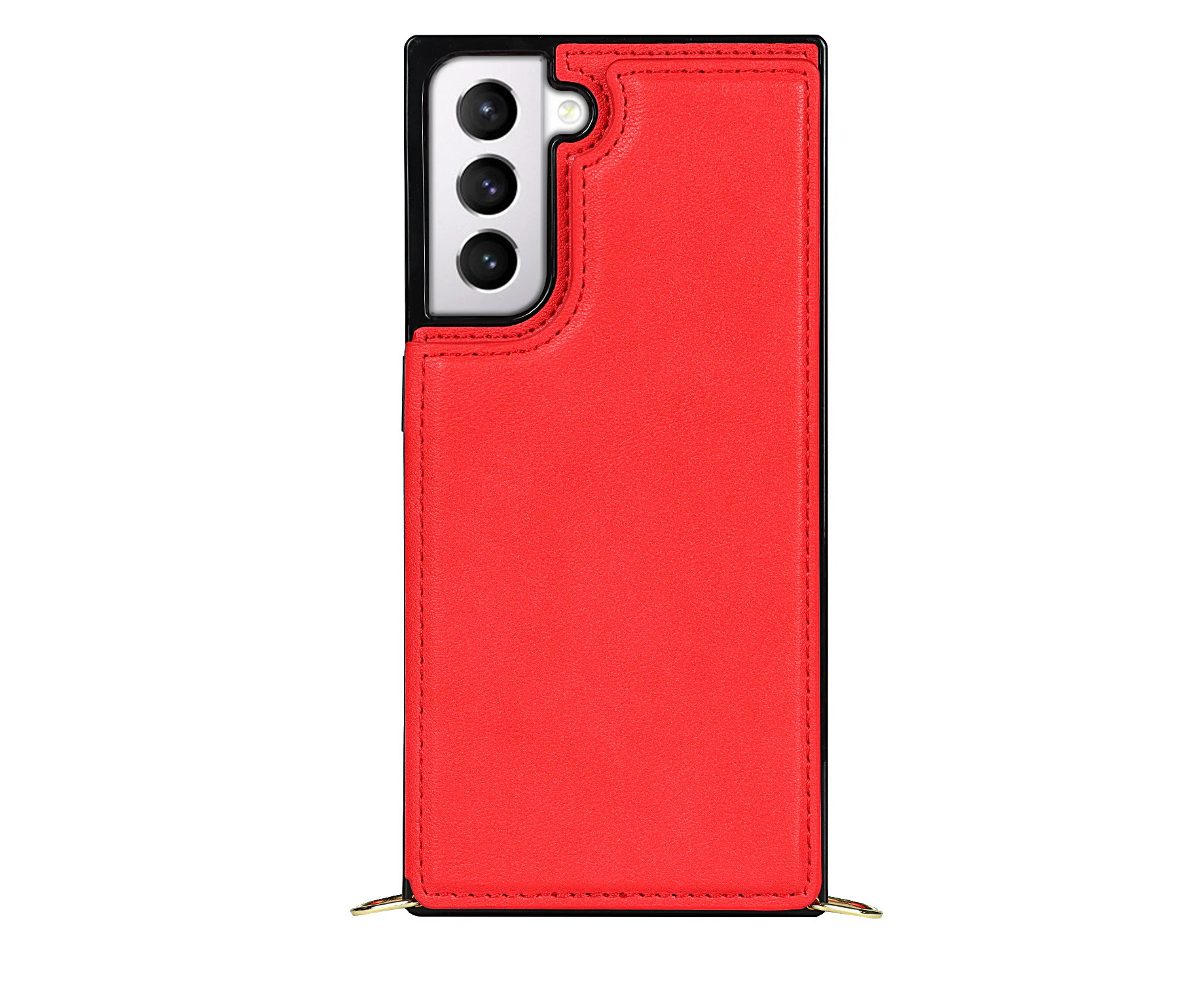 For Samsung Galaxy S21 Wallet Case with Strap - Red