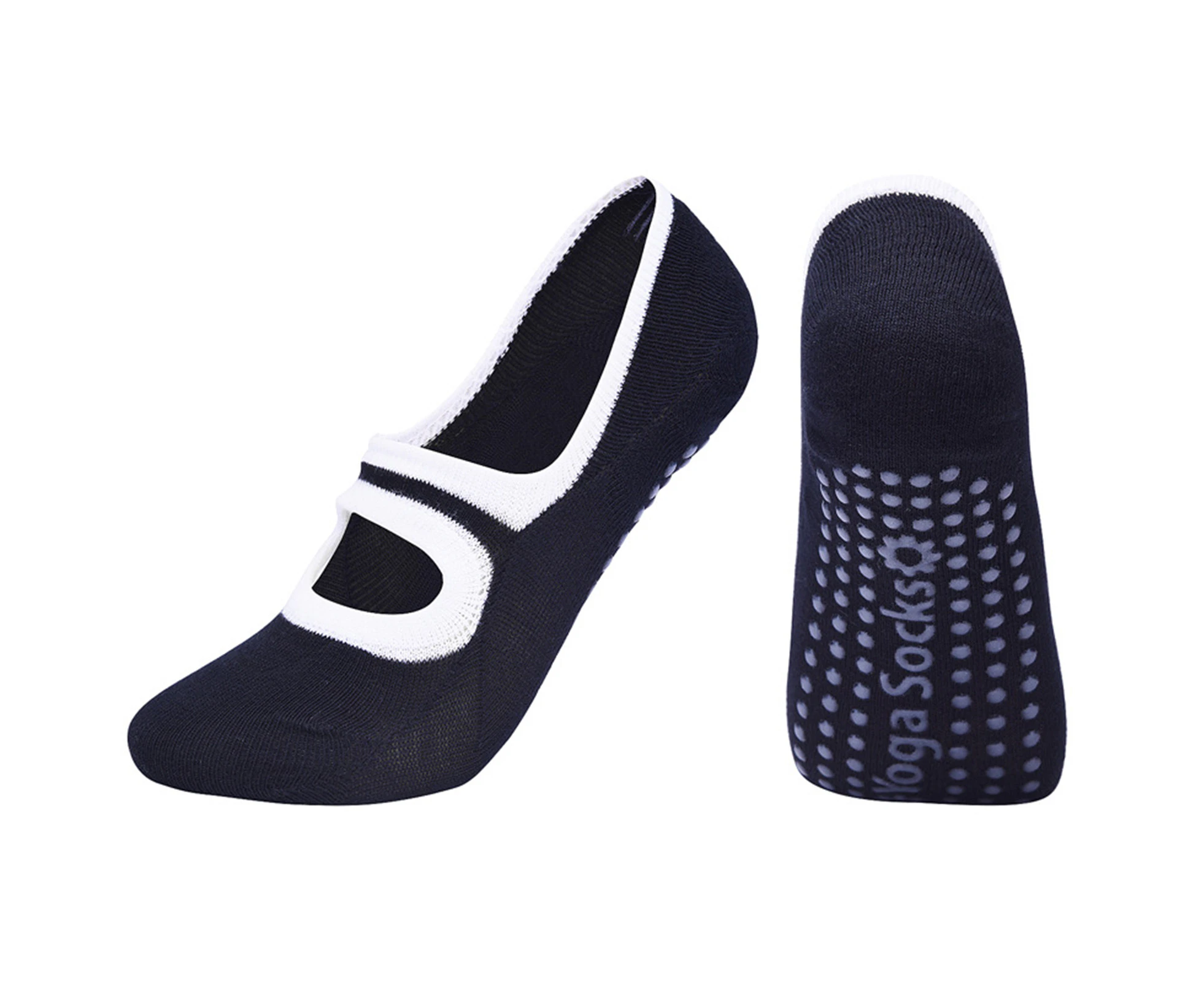 1 Pair Yoga Socks Anti-friction Breathable Cotton Non-Slip Grips Ballet Socks for Women Black