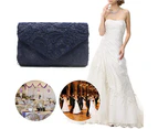Women's Elegant Floral Lace Evening Clutch Envelope Prom Handbag Purse - Blue