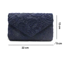 Women's Elegant Floral Lace Evening Clutch Envelope Prom Handbag Purse - Blue