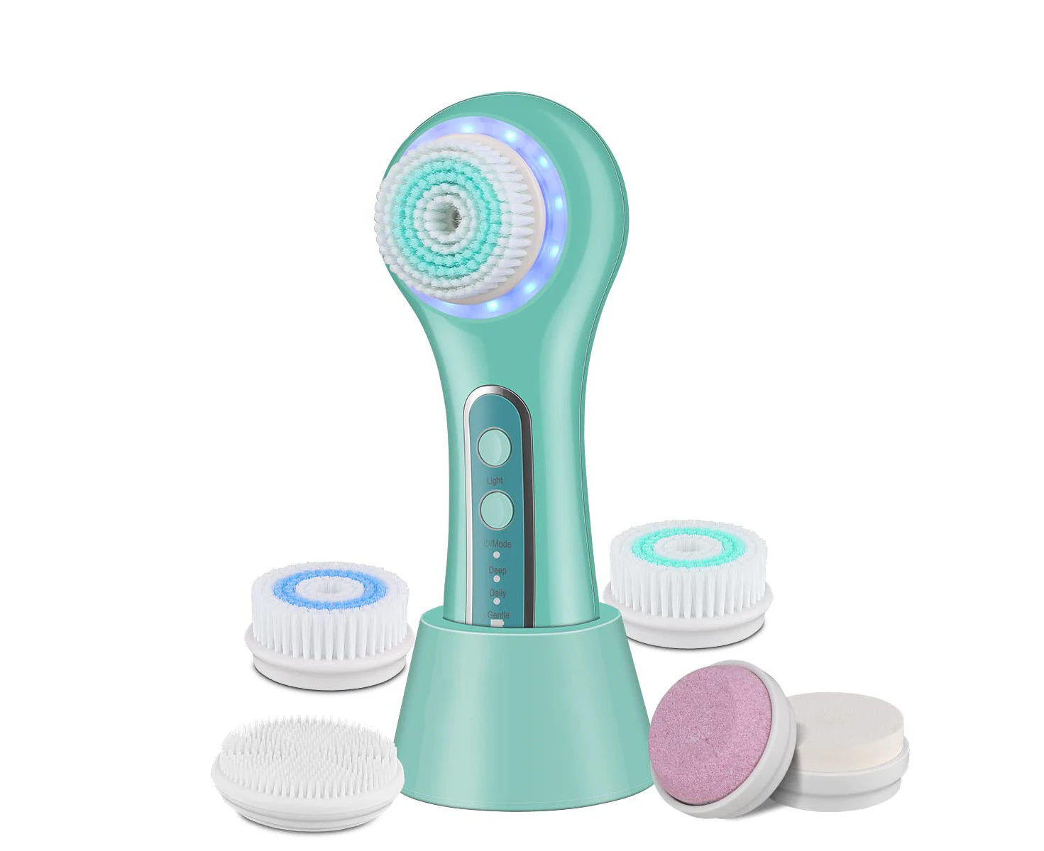 Electric Facial Cleansing Brush, Rechargeable IPX7 Waterproof Face Brush with 3 Modes, 5 Brush Heads for Exfoliating, Massaging and Makeup Blendi