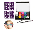 Body Children's Make-Up Colours, 15 Colours Make-Up Palette 2 pens + 4 templates Children's Face Paint Set