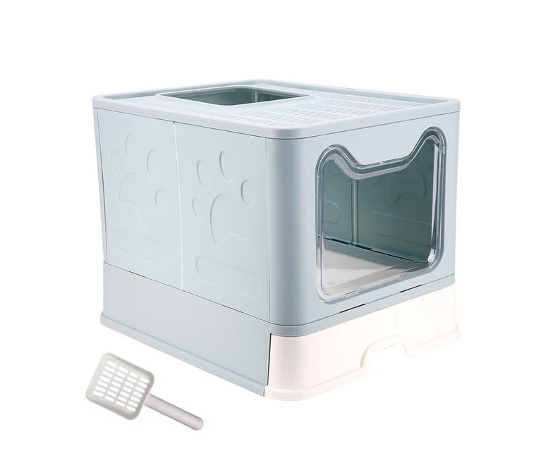 Large Kitty Toilet Box Self-Cleaning Hooded Cat Litter Box Enclosed Tray Refills-Blue