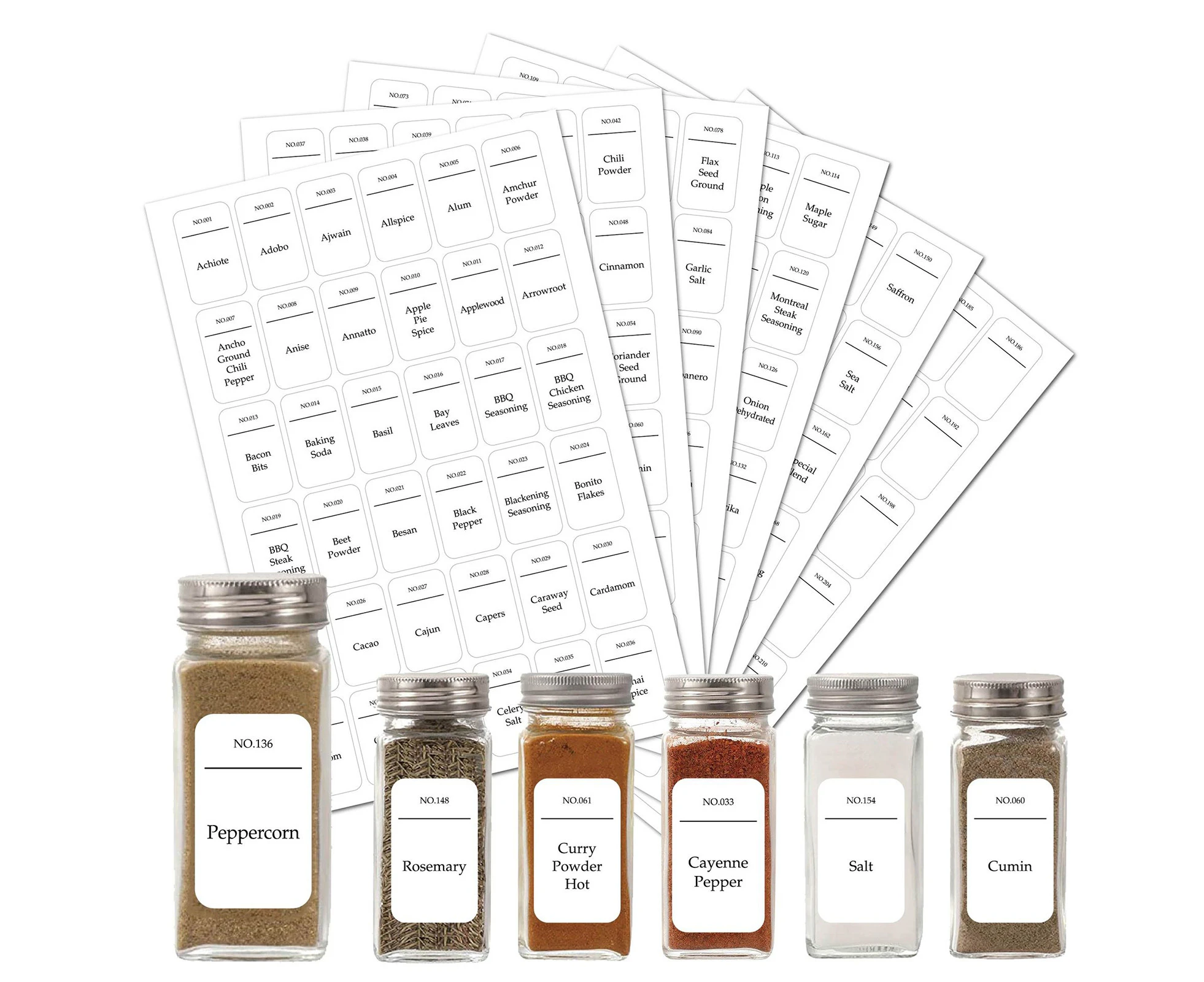 216Pcs Spice Jar Labels Waterproof Preprinted White Food Name Pantry Labels for Kitchen-White