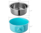 Dog Bowl, Removable Stainless Steel Hanging Pet Cage Bowl Food & Water Feeder Coop Cup for Cat, Puppy, Birds, Rats
